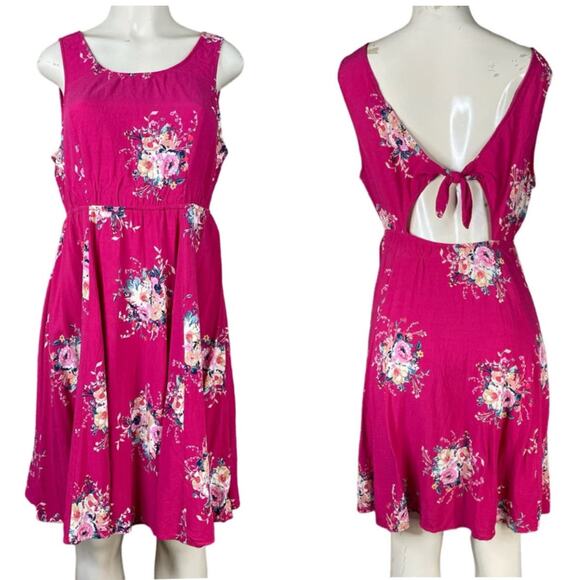 Torrid Pink Floral Tie-Back Challis Mini Dress Sleeveless Open Back Size 0 Large - Picture 1 of 11